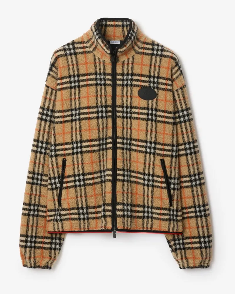 Burberry Woll-Kaschmirmisch-Fleecejacke in Check Sand-beige