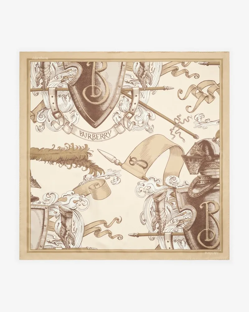 Burberry Seidenschal mit Knight-Radierung Taupe-beige