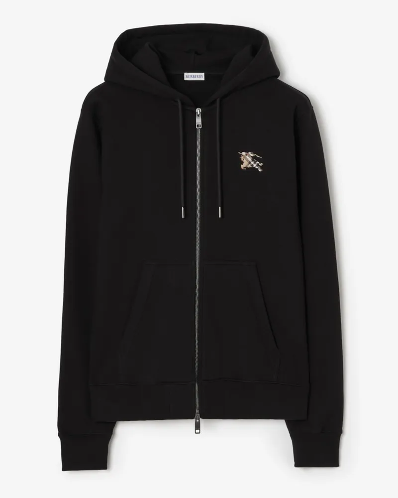 Burberry Baumwoll-Kapuzenjacke mit Knight Stamp in Check , Size Schwarz