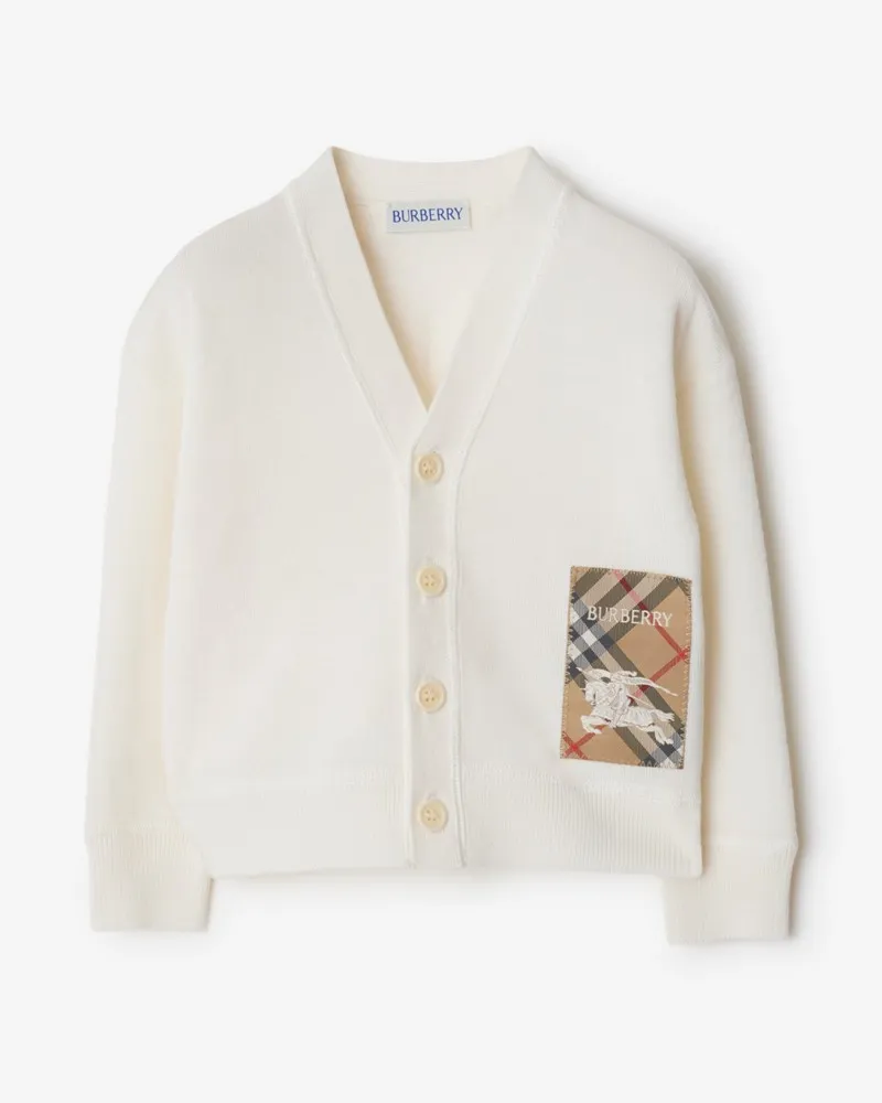 Burberry Wollcardigan mit Check-Label Ivory