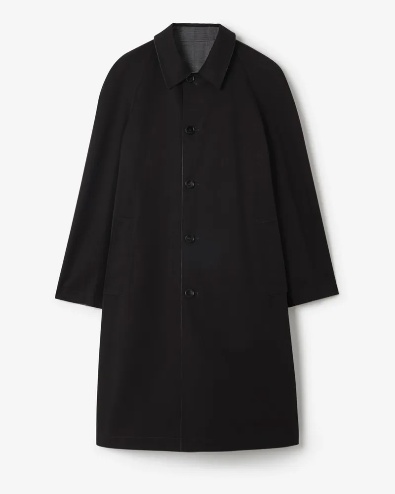 Burberry Langer Car Coat aus Baumwolle mit Karomuster , Size Silhouette-blau