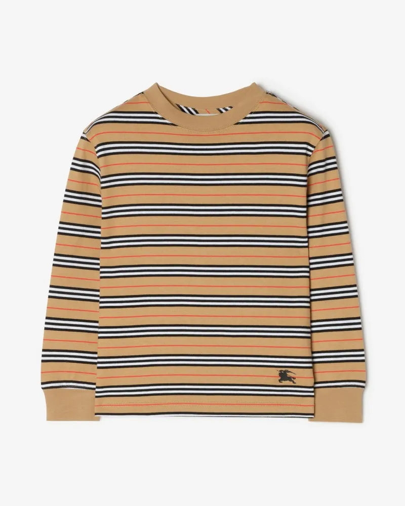 Burberry Langärmeliges Baumwoll-T-Shirt im Streifendesign , Size Sand