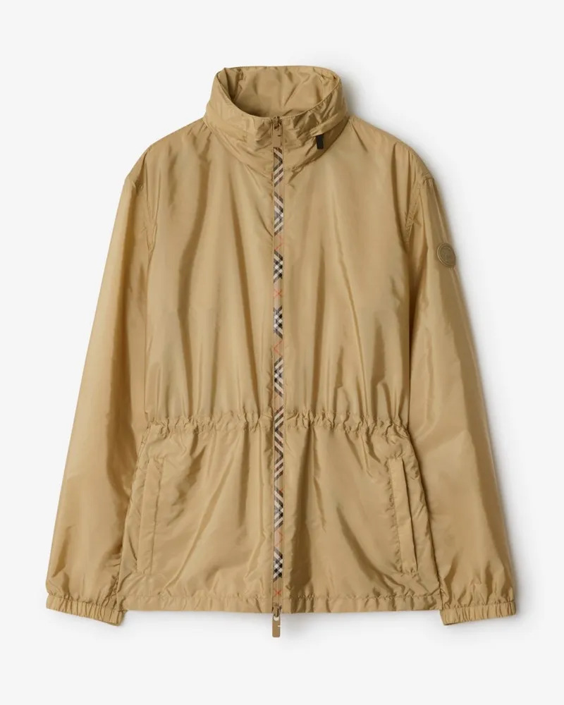 Burberry Kurzer Nylonparka mit Check-Streifen Flachsfarben