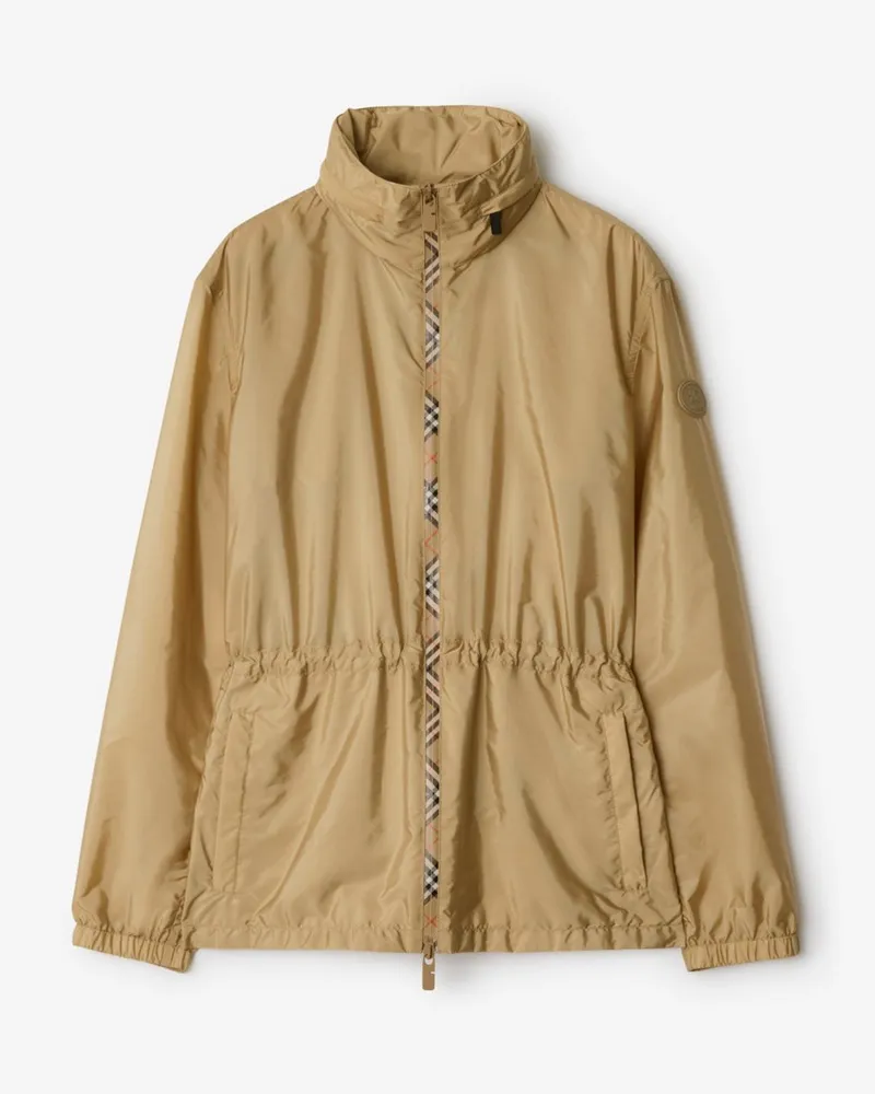 Burberry Kurzer Nylonparka mit Check-Streifen Flachsfarben