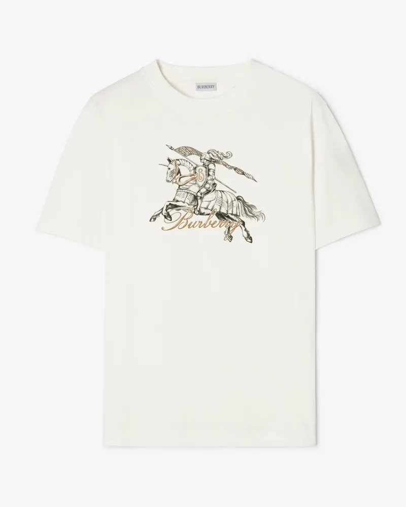 Burberry Baumwoll-T-Shirt mit Knight-Radierung , Size Chalk
