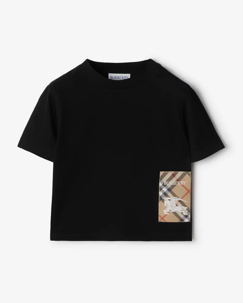 Burberry Baumwoll-T-Shirt mit Check-Label , Size Schwarz