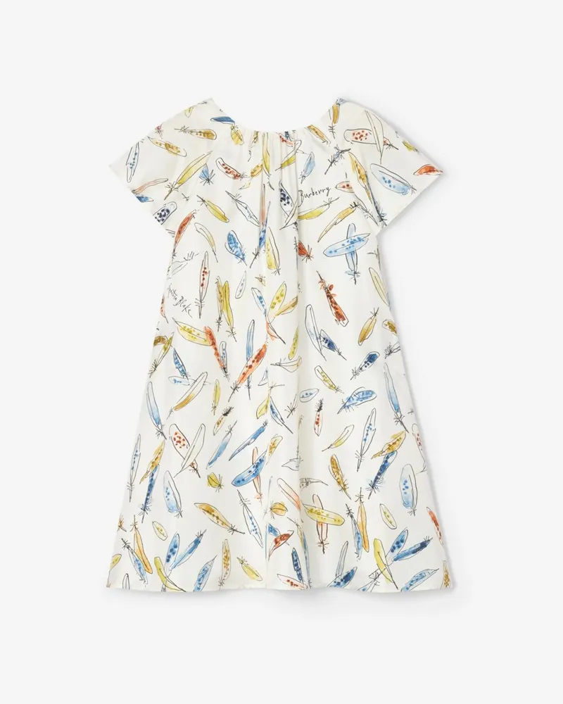 Burberry Seidenkleid mit Federprint , Size Ink-blau
