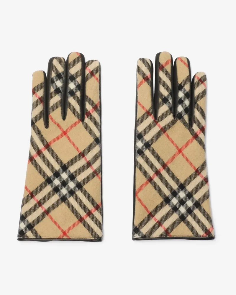 Burberry Handschuhe aus Wolle und Kaschmir in Check Sand-beige