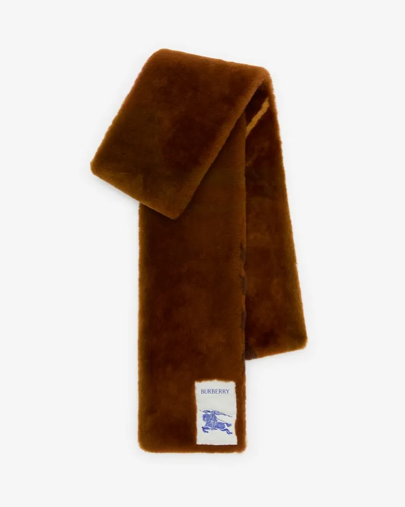 Burberry Schmaler Lammfellschal in Check Ginger-braun