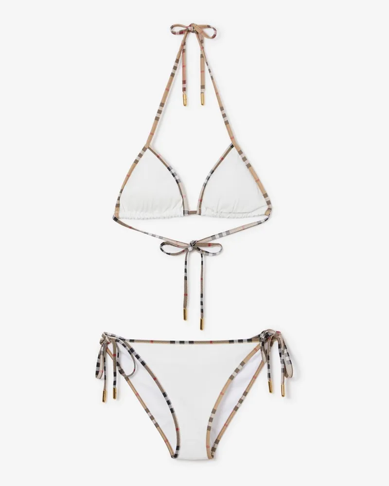 Burberry Bikini mit Check-Besatz , Size White White