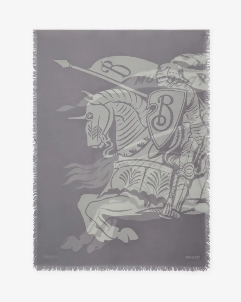 Burberry Breiter Wollschal mit EKD-Motiv Mist-blau