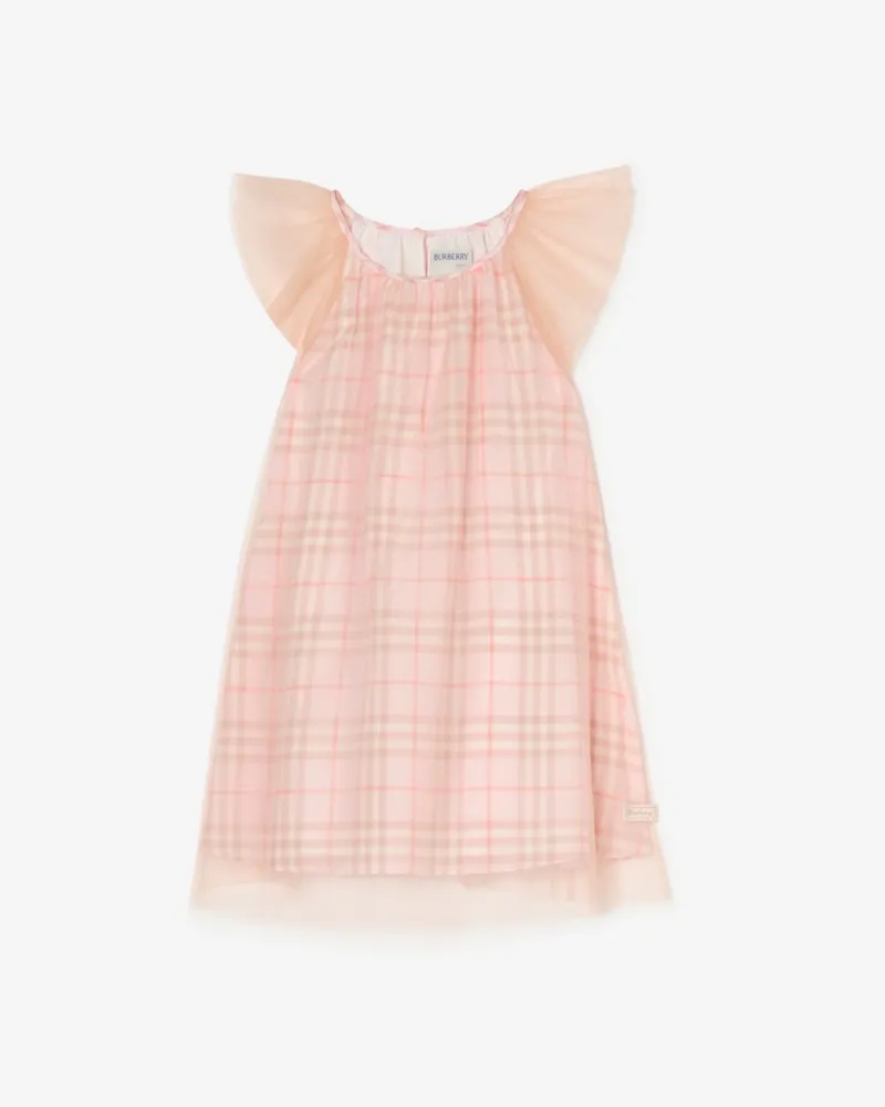 Burberry Seidenkleid in Check , Size Quartz-rosa