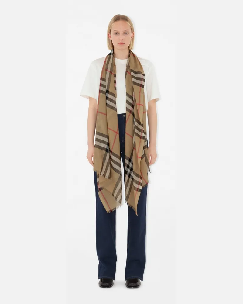 Burberry Schal aus Wolle und Seide in Check Vintage-beige