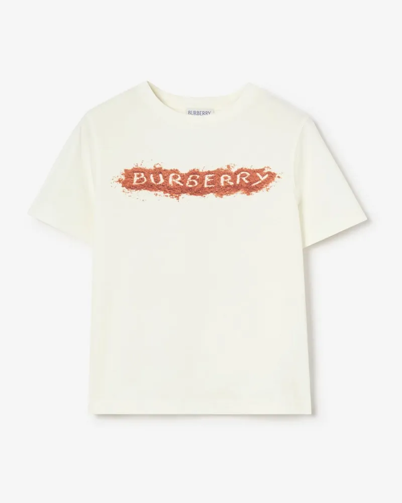 Burberry Baumwoll-T-Shirt mit Sand-Logo , Size Chalk-weiß
