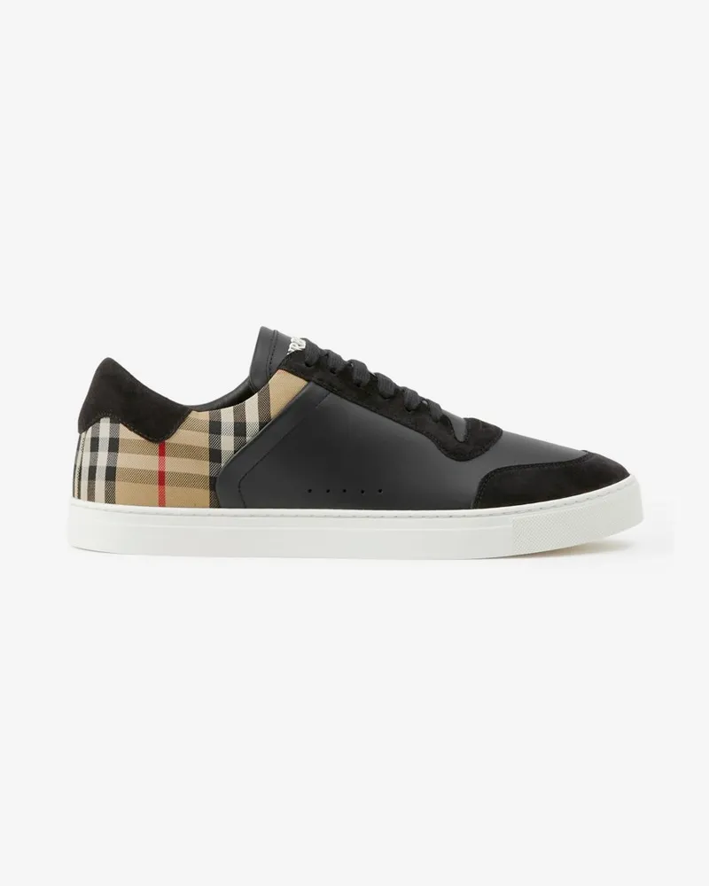Burberry Sneaker aus Leder, Veloursleder und Check-Gewebe , Size Black