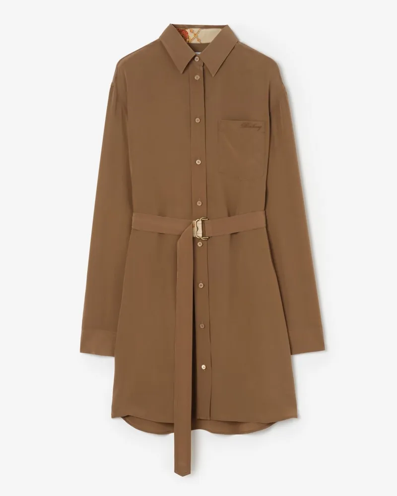 Burberry Hemdkleid aus Crêpe-de-Chine-Seide , Size Puddle-braun
