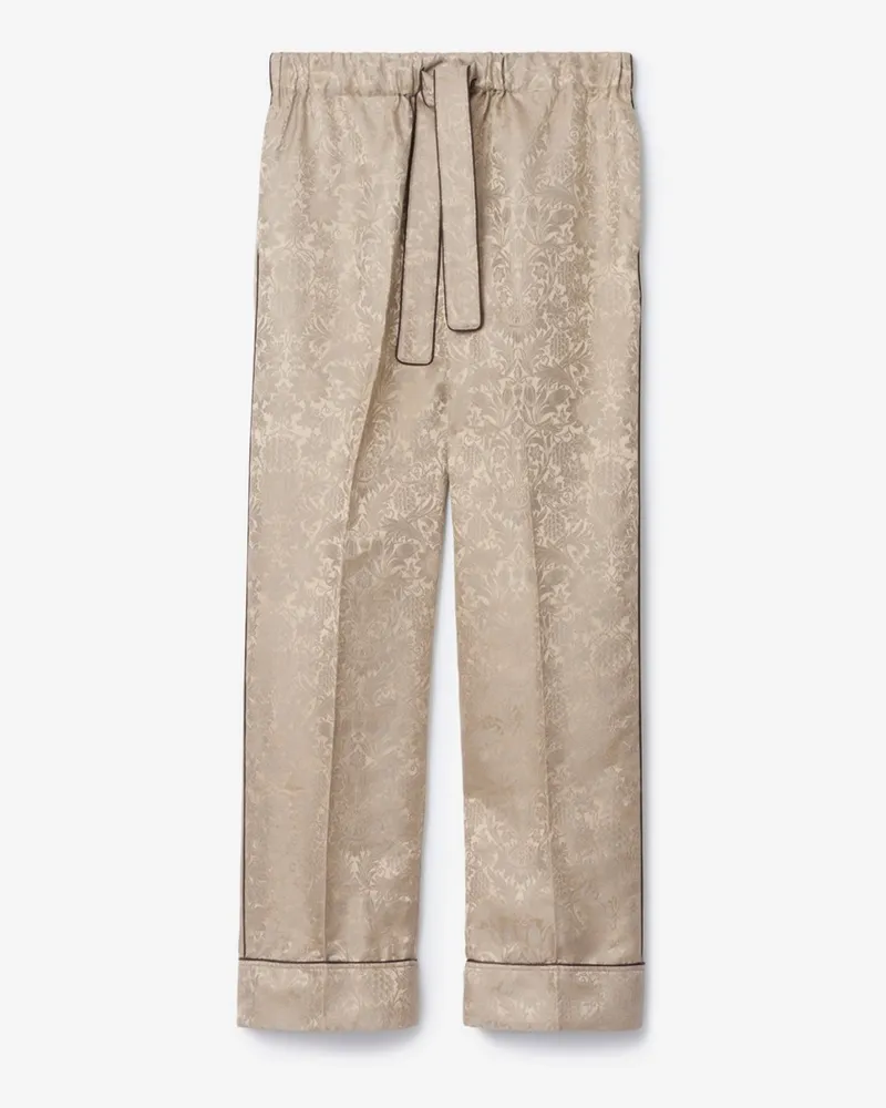 Burberry Seiden-Pyjamahose mit Sonnenblumen Taupe-beige