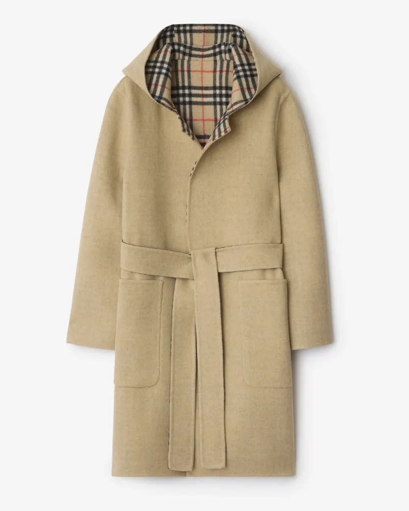 Burberry Wendbarer Wickelmantel aus Wolle mit Kapuze , Size Sand-beige