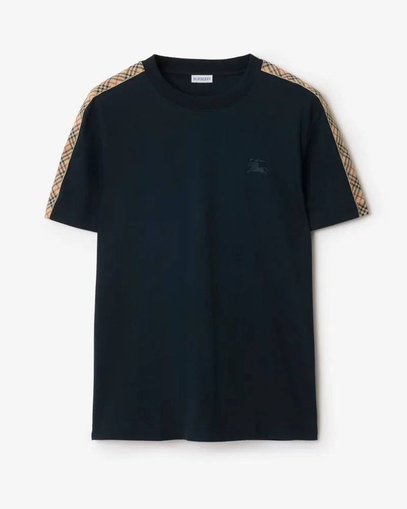 Burberry Baumwoll-T-Shirt mit Check-Besatz , Size Navy