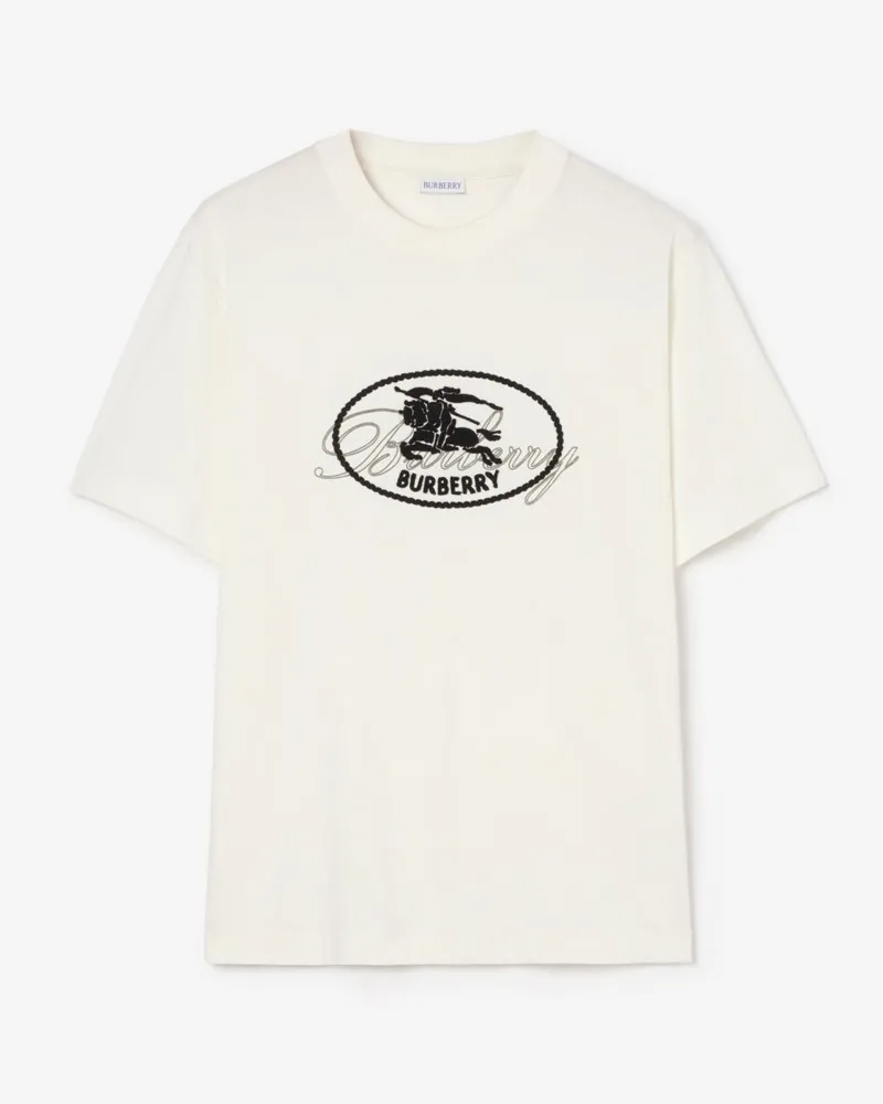 Burberry Baumwoll-T-Shirt mit Knight Stamp , Size Chalk-weiß