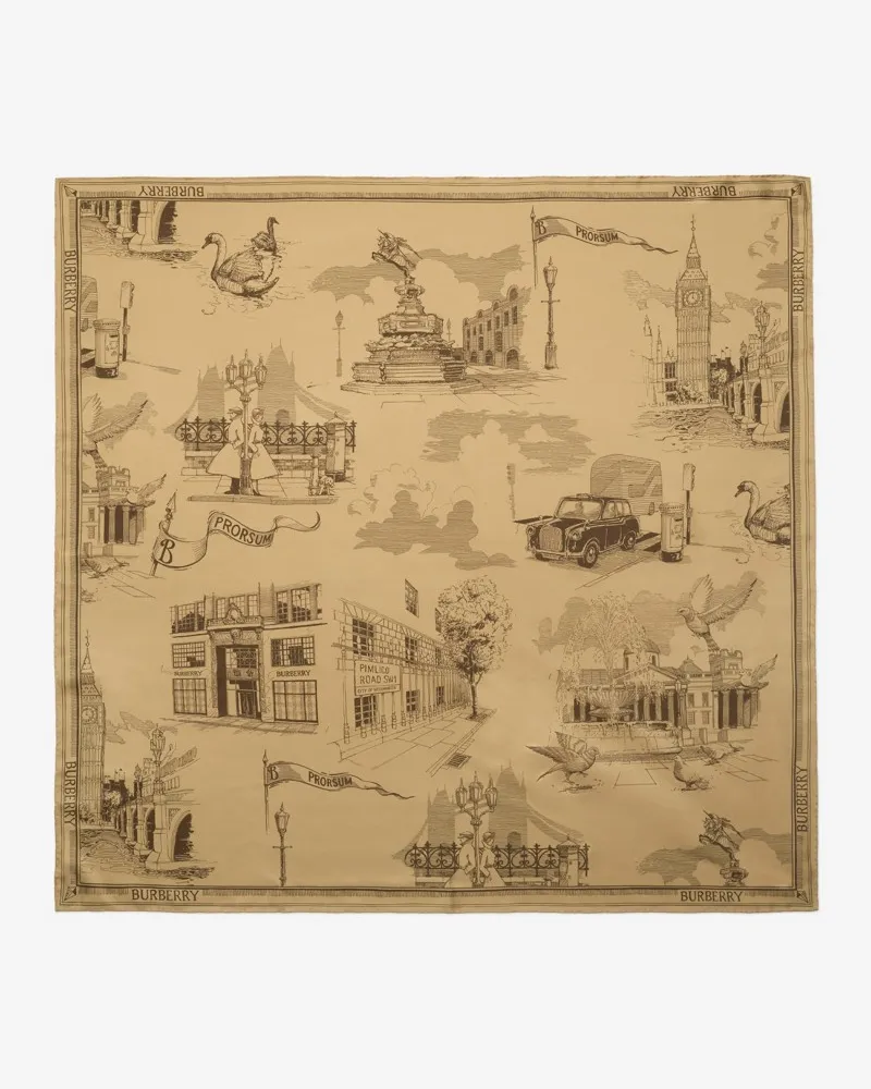 Burberry Seidenschal mit Londoner Wahrzeichen Sand-beige