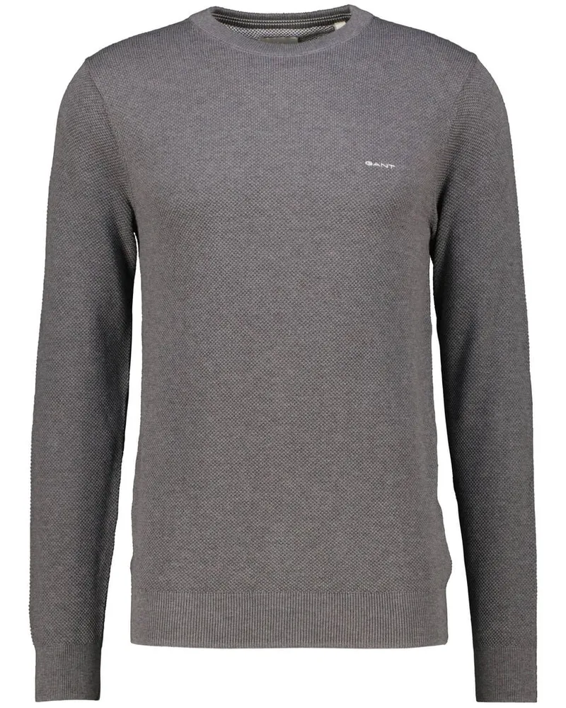 Gant Herren Strickpullover aus Baumwoll-Piqué Regular Fit Anthrazit