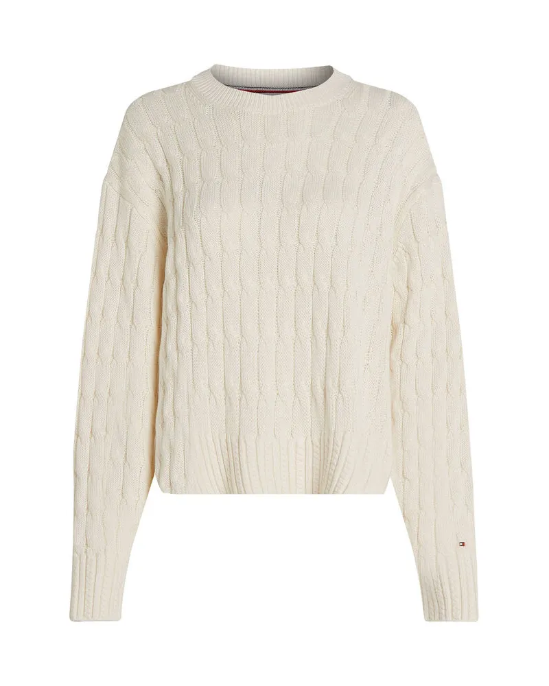 Tommy Hilfiger Damen Strickpullover SOFT COTTON CABLE Offwhite