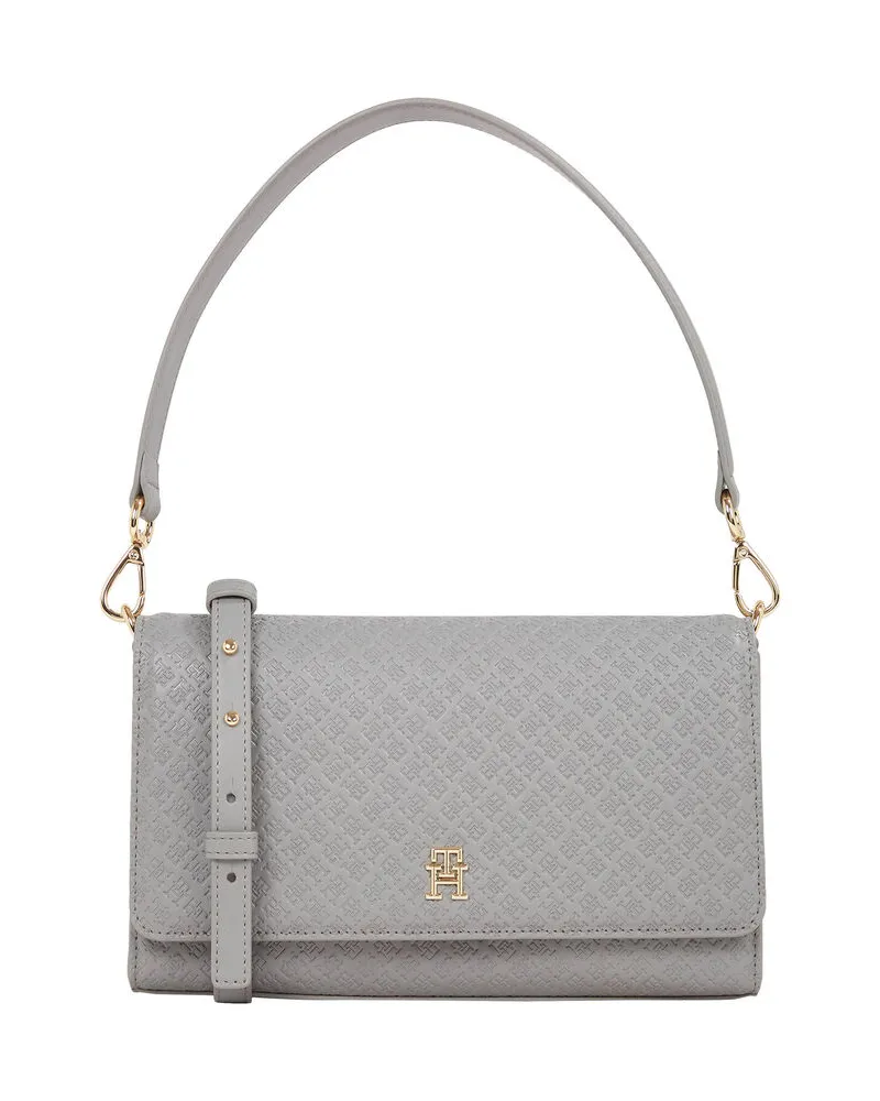 Tommy Hilfiger Damen Schultertasche mit geprägten TH-Monogramm Grau
