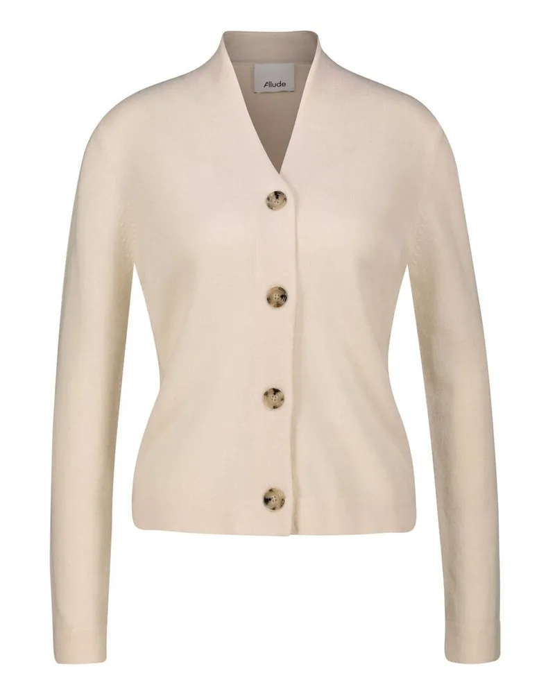 ALLUDE Damen Strickjacke aus Kaschmir und Wolle Offwhite