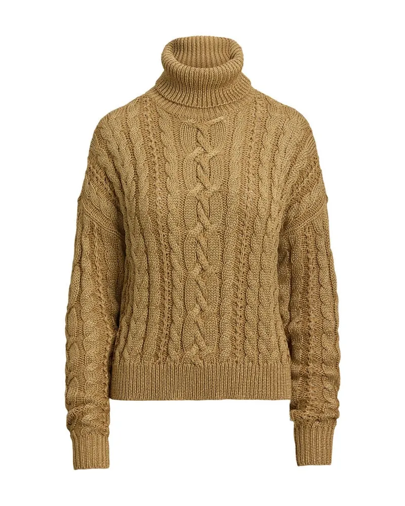 Ralph Lauren Damen Zopfmusterpullover mit Rollkragen und Glitzereffekt Gold