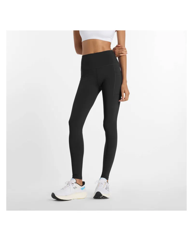 New Balance Damen Lauftights SLEEK POCKETE HIGH RISE LEGGINGS 27" W Schwarz