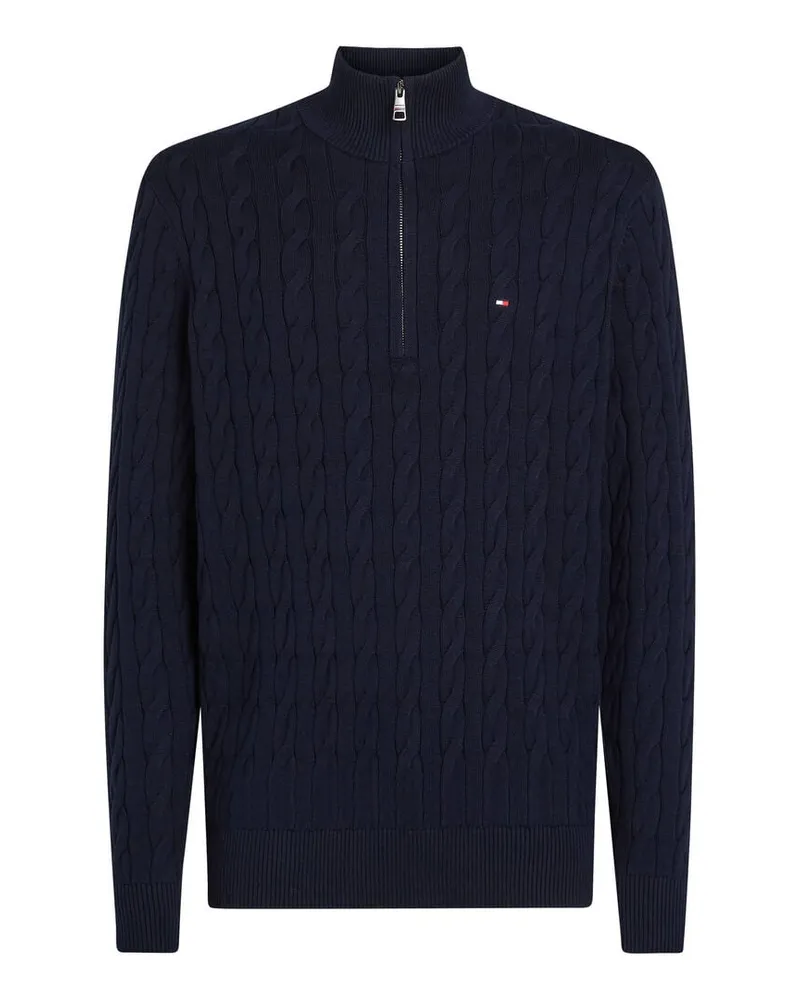 Tommy Hilfiger Herren Troyer aus Bio-Baumwolle CLASSIC COTTON CABLE ZIP MOCK Marine