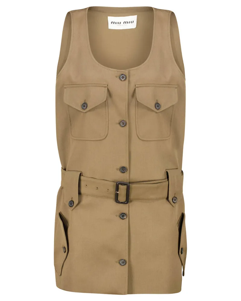 Miu Miu Damen Minikleid aus Wollgabardine Camel