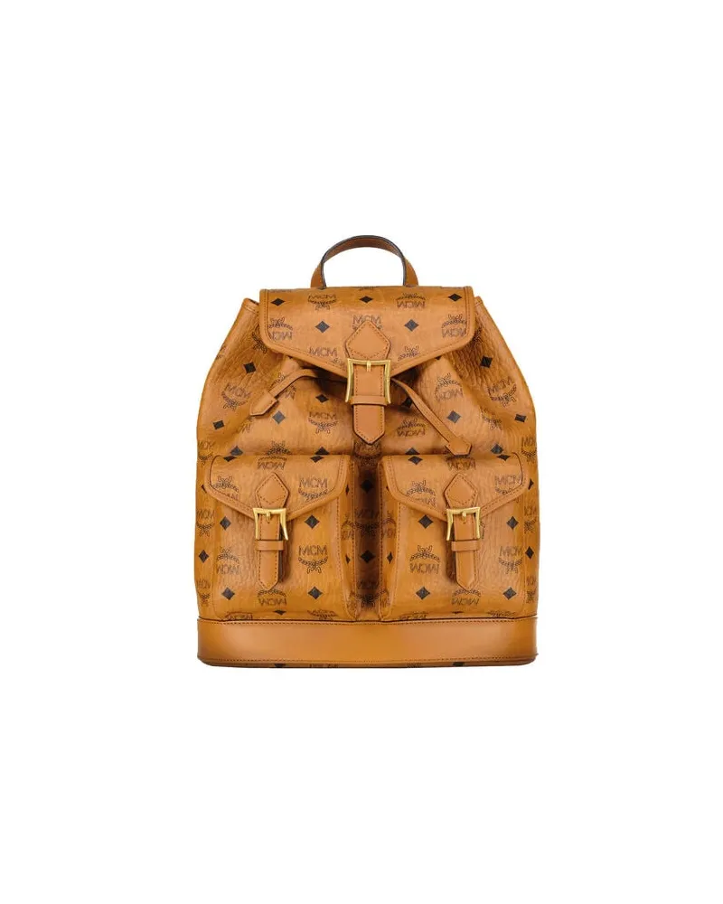 MCM Damen Rucksack aus Visetos-Canvas Cognac