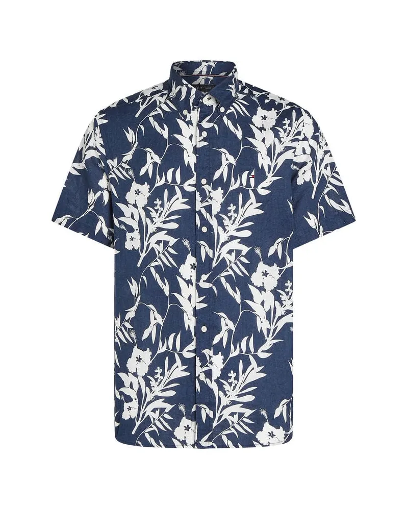Tommy Hilfiger Herren Leinenhemd LINEN TROPICAL PRINT RF SHIRT Regular Fit Bleu