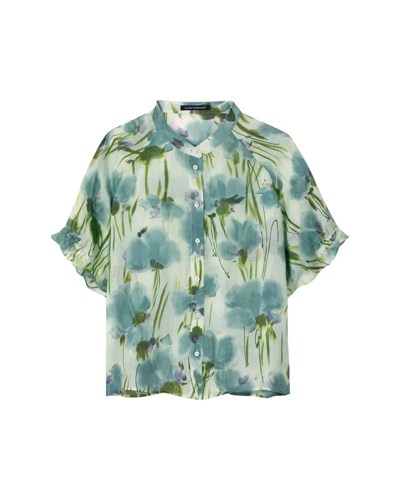 Luisa Cerano Damen Bluse mit Flower-Print Aqua