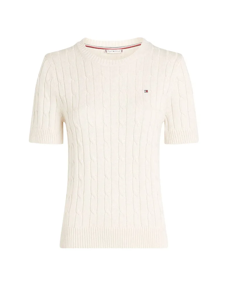 Tommy Hilfiger Damen Strickpullover COTTON MINI CABLE Slim Fit Kurzarm Sand