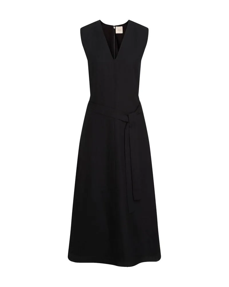 Calvin Klein Damen Sommerkleid aus Lyocell und Leinen LINEN BLEND NS V NECK DRESS Schwarz