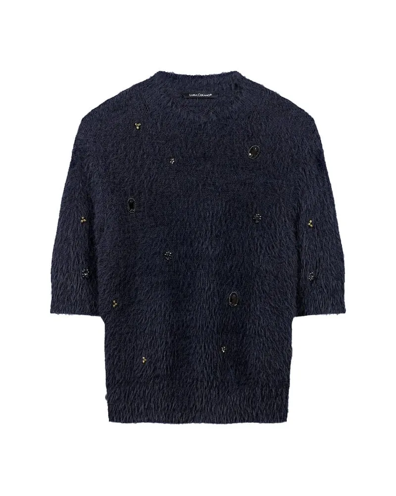 Luisa Cerano Damen Pullover mit Schmucksteinen Indigo