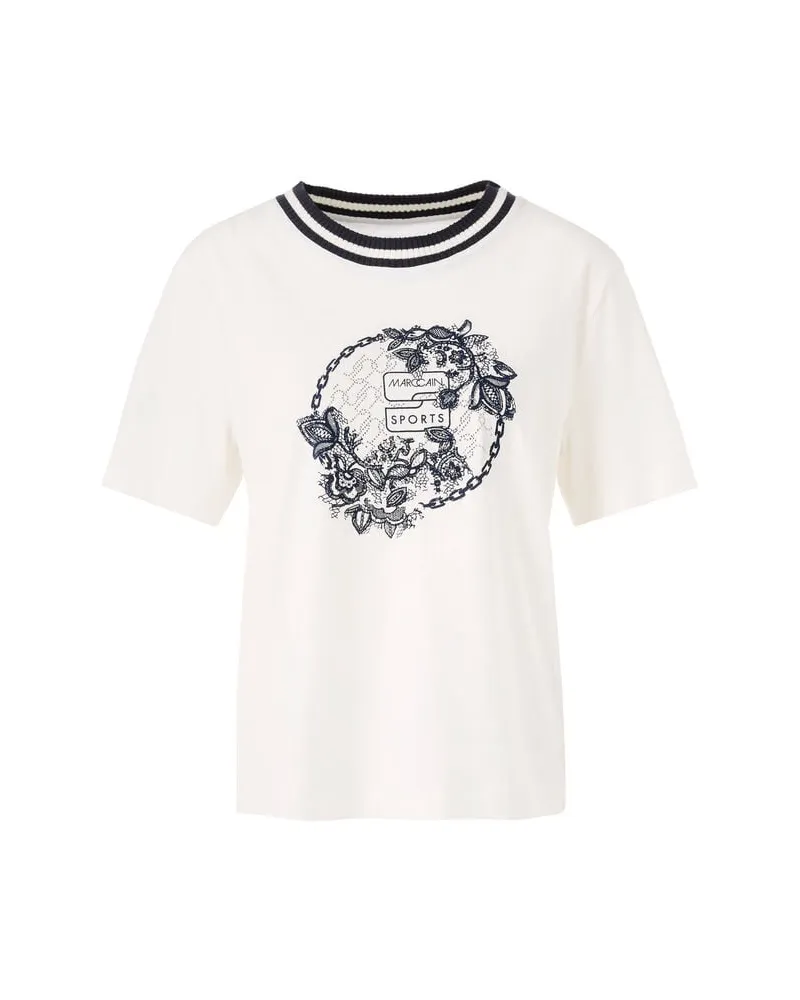 Marc Cain Damen T-Shirt aus Baumwolle Weiss
