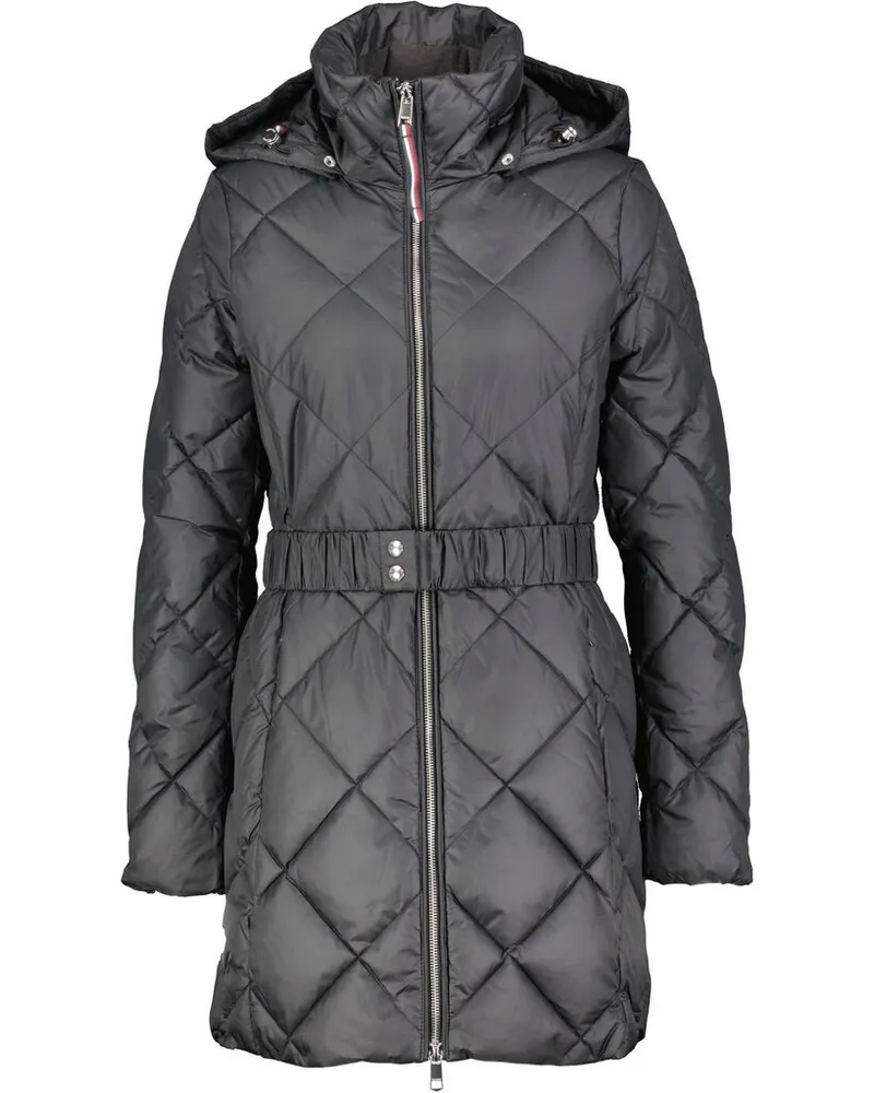 Tommy Hilfiger Damen Steppmantel mit Kapuze ELEVATED BELTED QUILTED COAT Schwarz