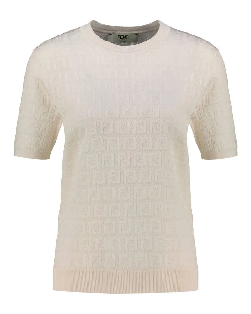 Fendi Damen Strickpullover aus Baumwolle und Viskose Offwhite
