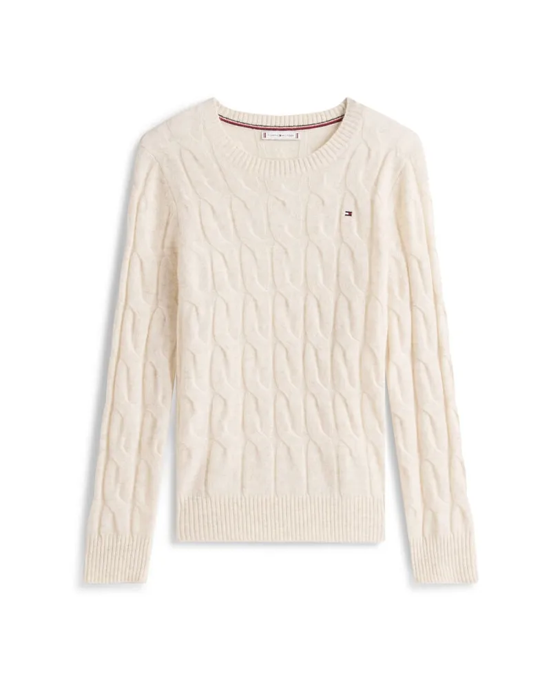 Tommy Hilfiger Damen Strickpullover aus Wolle mit Zopfmuster Wollweiss