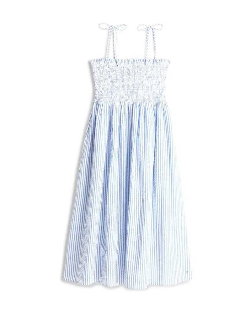 Tommy Hilfiger Damen Kleid SWIMSHOP SEERSUCKER SMOCKED Hellblau