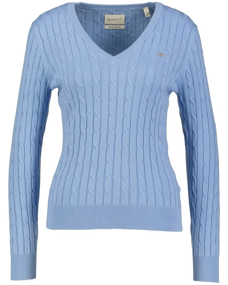 Gant Damen Strickpullover mit Zopfmuster Slim Fit Blau