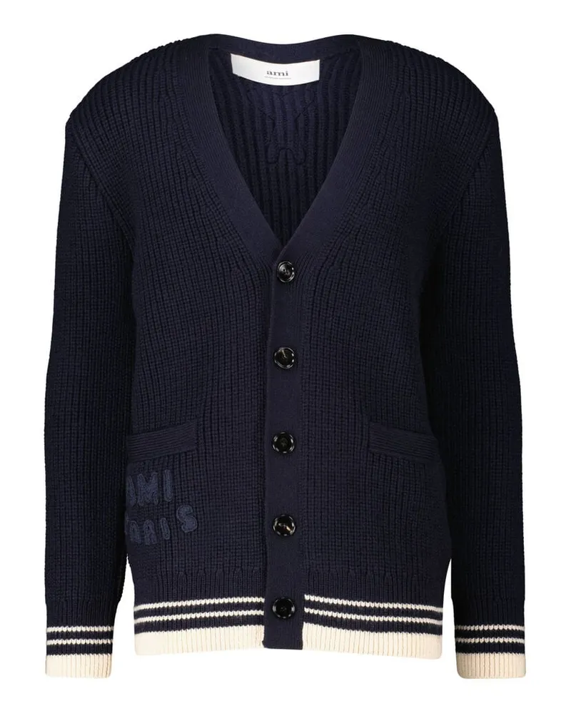 AMI Paris Herren Strickjacke aus Schurwolle COLLEGE Oversized Fit Marine