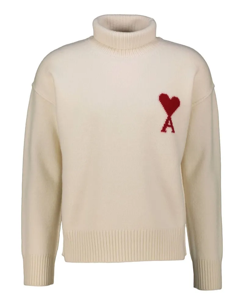 AMI Paris Strickpullover aus Wolle mit Rollkragen AMI DE COEUR Sand