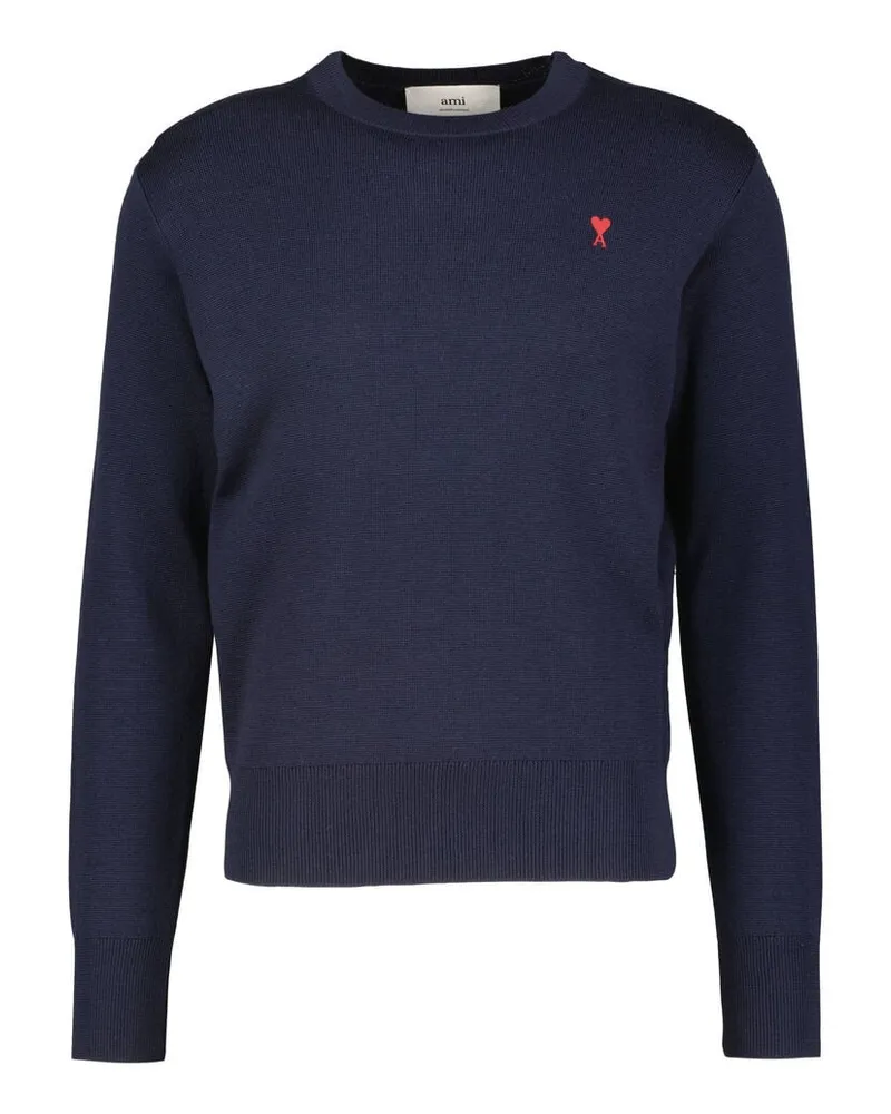 AMI Paris Herren Strickpullover aus Merinowolle Marine