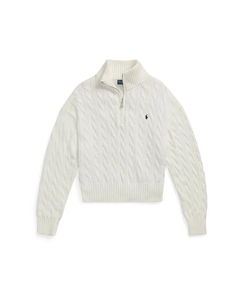Ralph Lauren Damen Strickpullover mit Zopfmuster Weiss