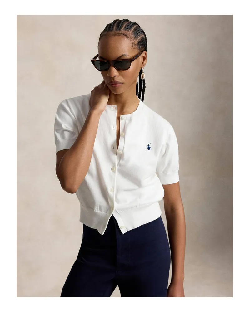 Ralph Lauren Damen Strickjacke aus Baumwollmix Weiss